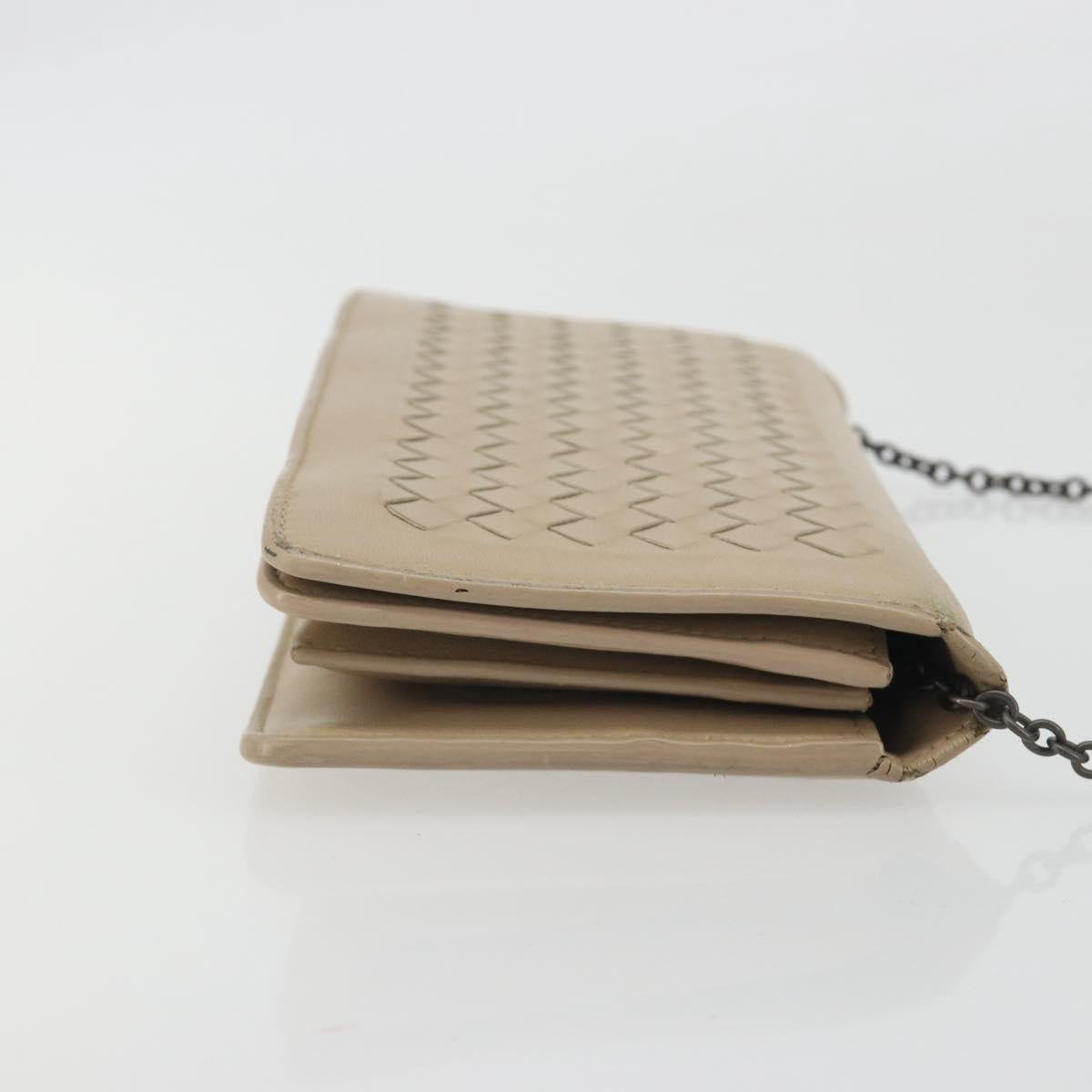 BOTTEGA VENETA INTRECCIATO Chain Shoulder Bag Leather Beige Auth ep15510