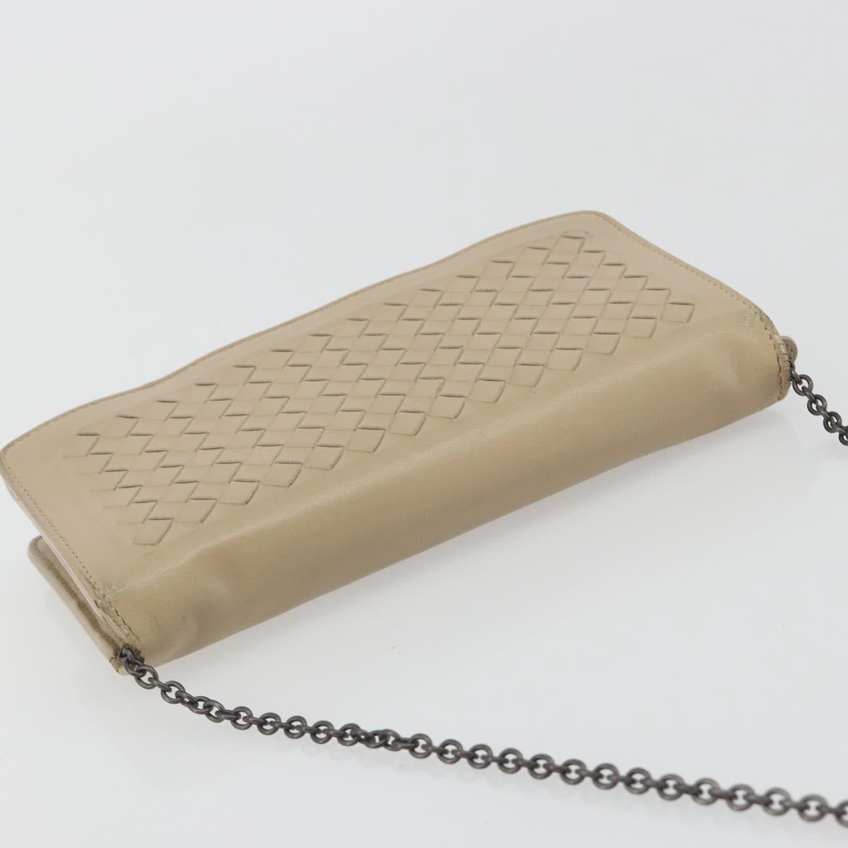 BOTTEGA VENETA INTRECCIATO Chain Shoulder Bag Leather Beige Auth ep15510
