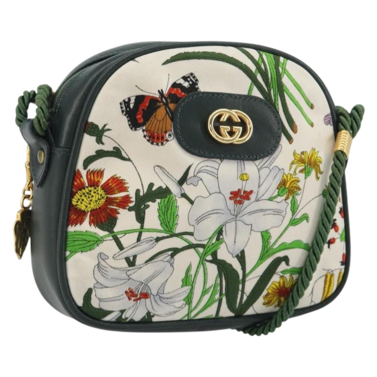GUCCI Shoulder Bag Canvas White Gold Auth ep15512A