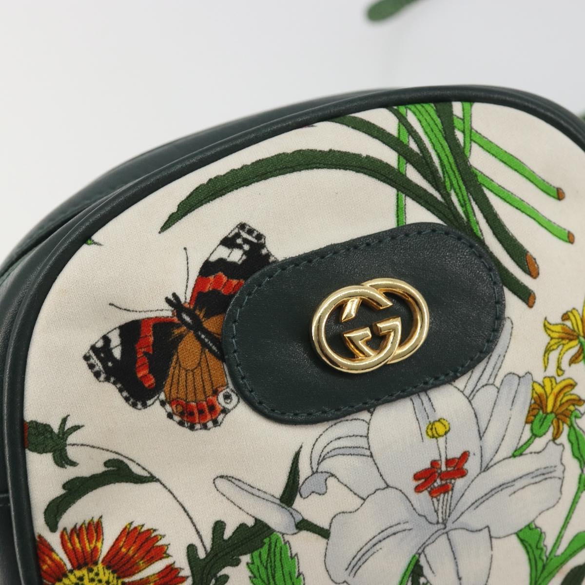 GUCCI Shoulder Bag Canvas White Gold Auth ep15512A