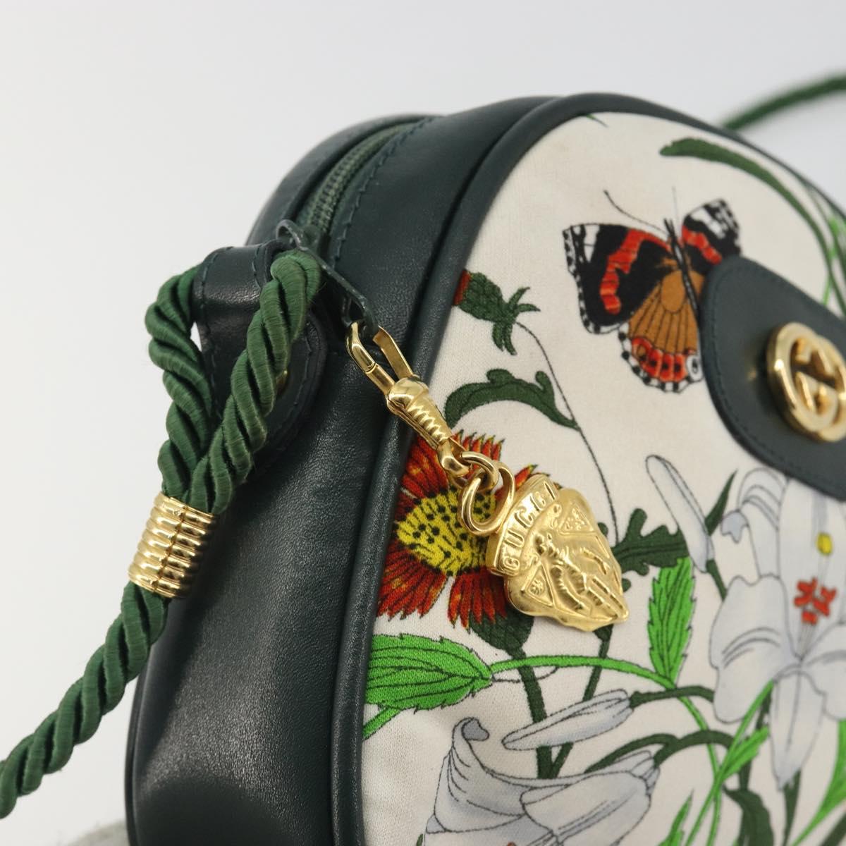 GUCCI Shoulder Bag Canvas White Gold Auth ep15512A
