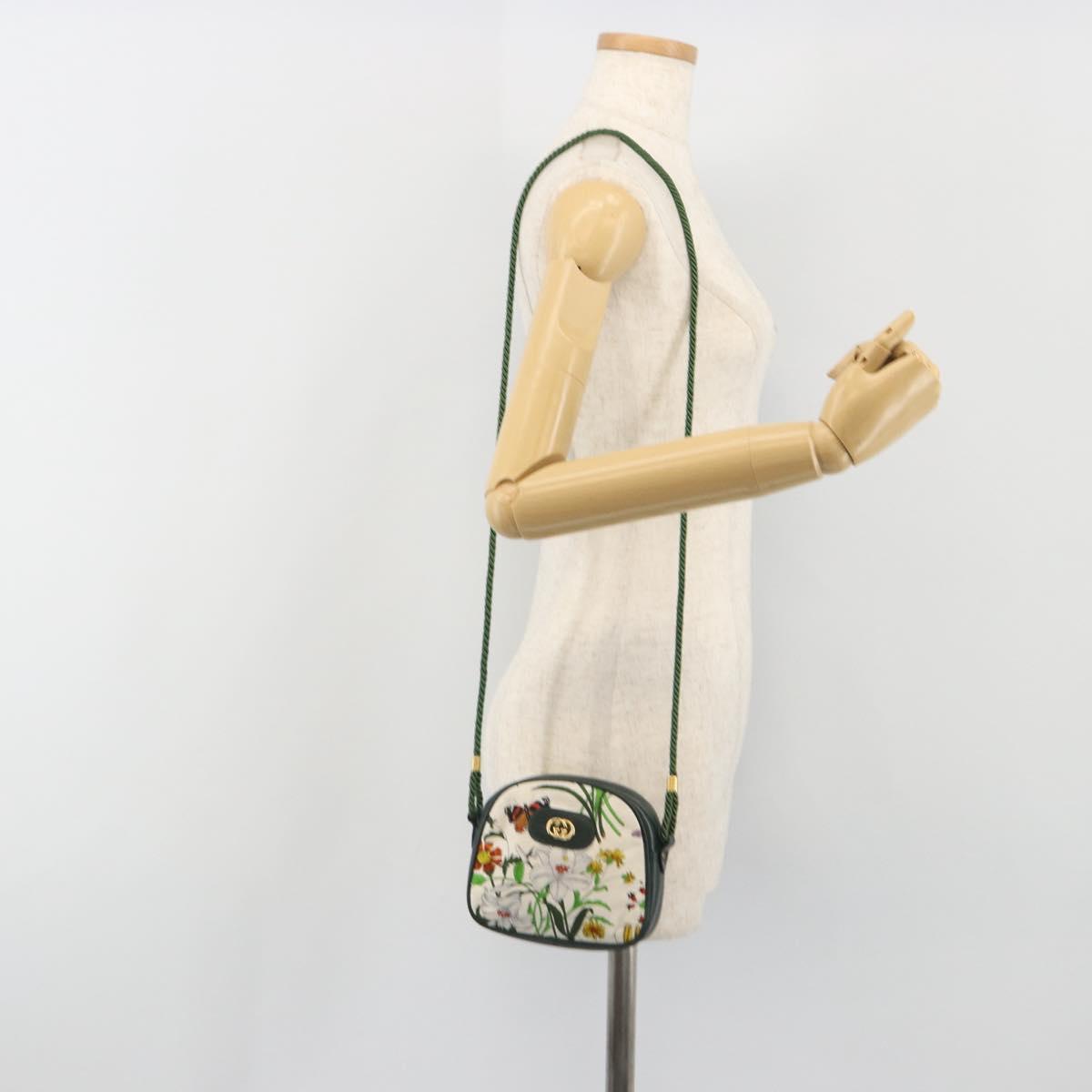 GUCCI Shoulder Bag Canvas White Gold Auth ep15512A