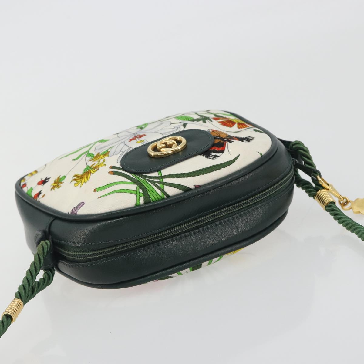 GUCCI Shoulder Bag Canvas White Gold Auth ep15512A