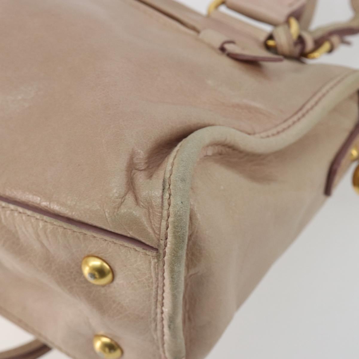 Miu Miu Hand Bag Leather 2way Beige Gold Auth ep15515A