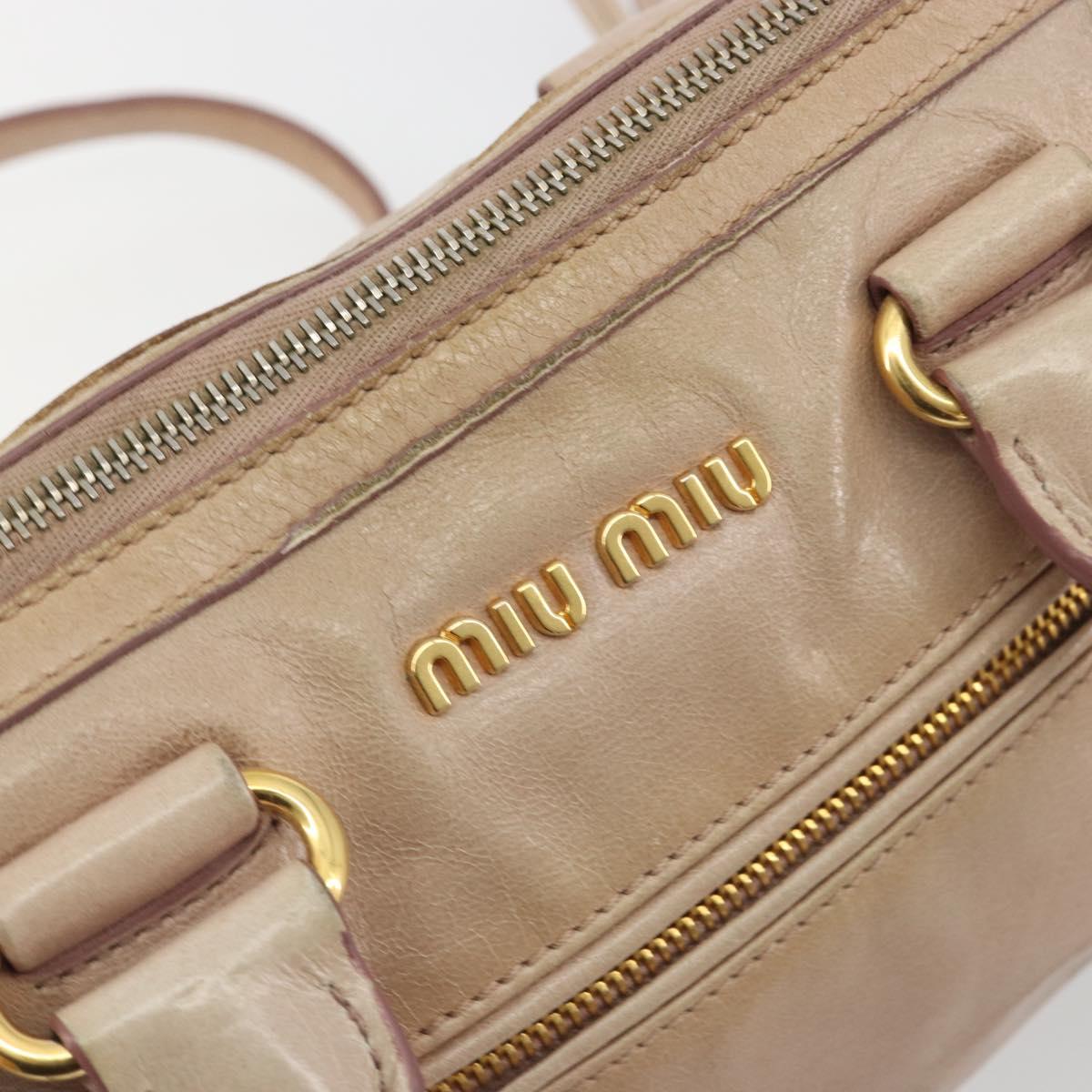 Miu Miu Hand Bag Leather 2way Beige Gold Auth ep15515A