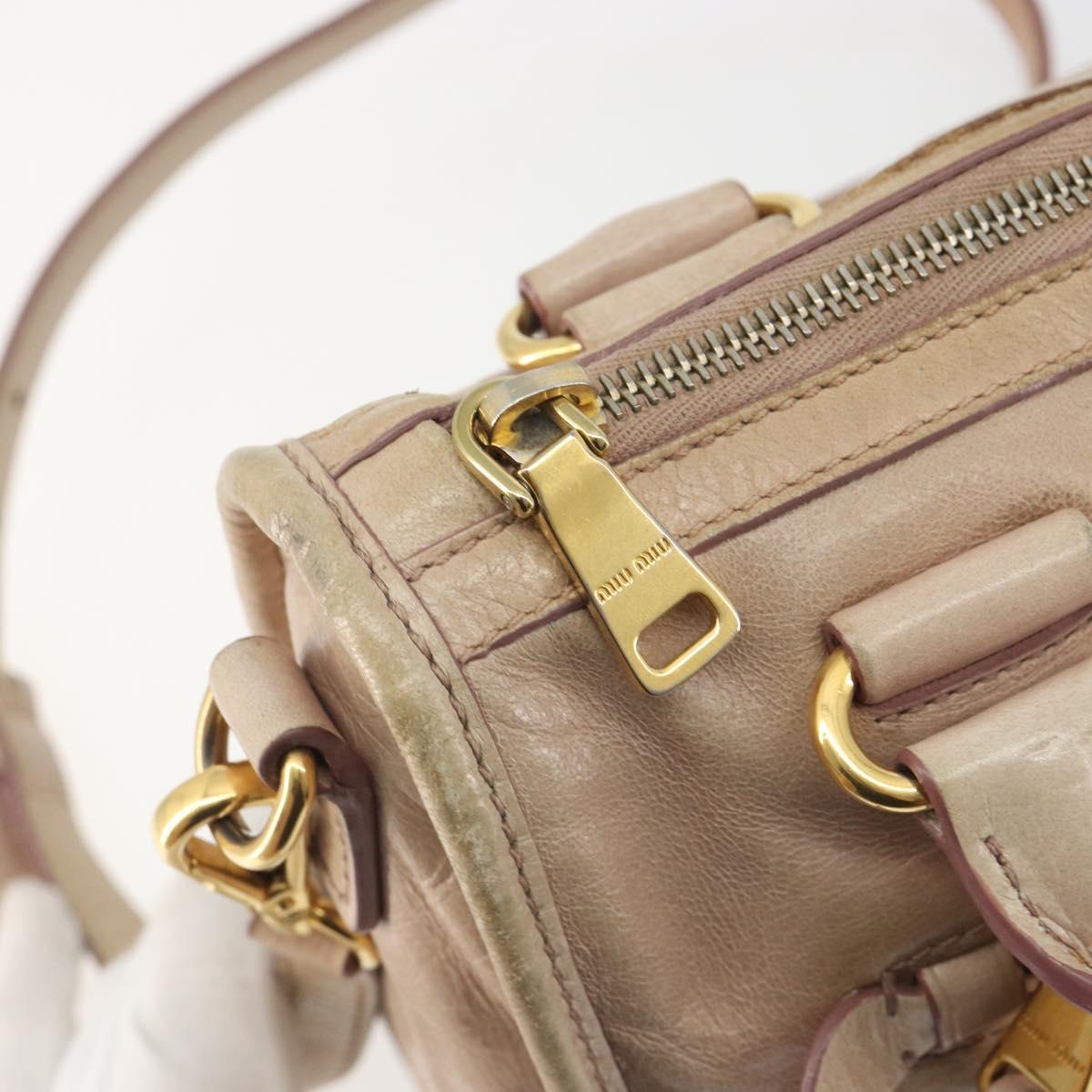 Miu Miu Hand Bag Leather 2way Beige Gold Auth ep15515A