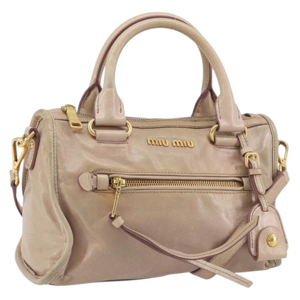 Miu Miu Hand Bag Leather 2way Beige Gold Auth ep15515A