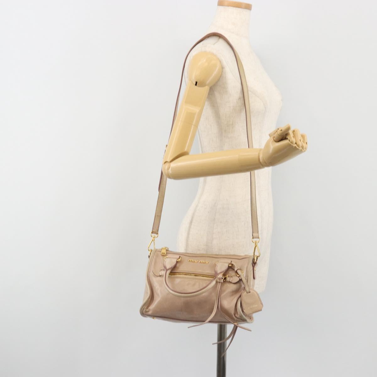 Miu Miu Hand Bag Leather 2way Beige Gold Auth ep15515A