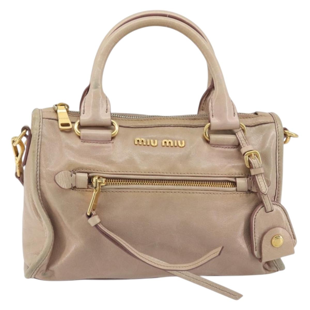 Miu Miu Hand Bag Leather 2way Beige Gold Auth ep15515A