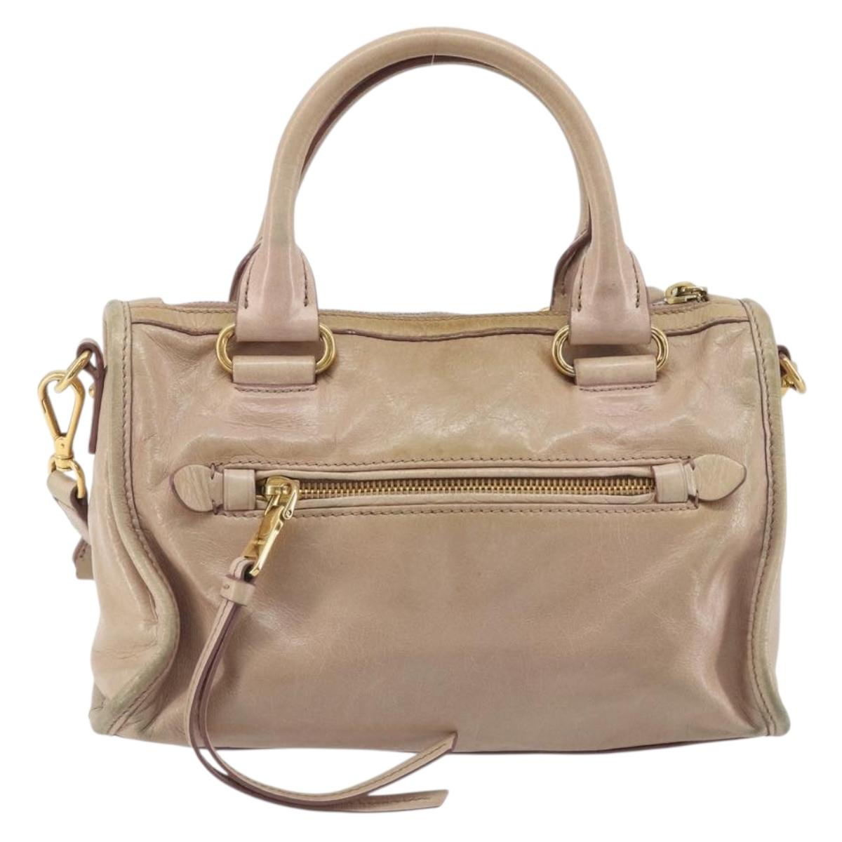 Miu Miu Hand Bag Leather 2way Beige Gold Auth ep15515A