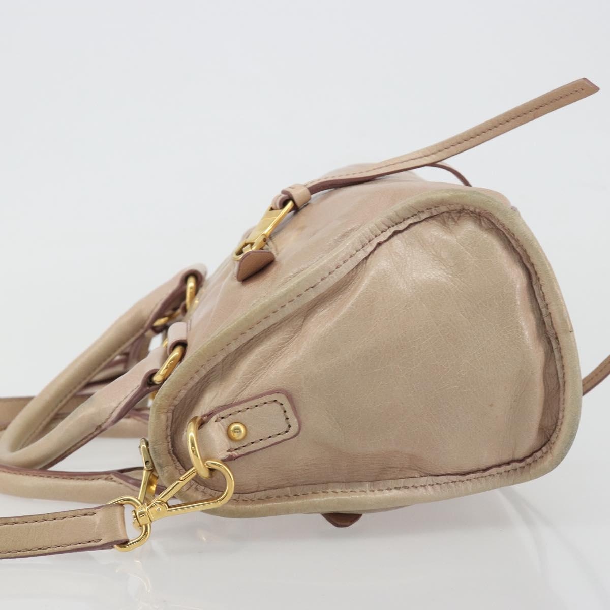 Miu Miu Hand Bag Leather 2way Beige Gold Auth ep15515A