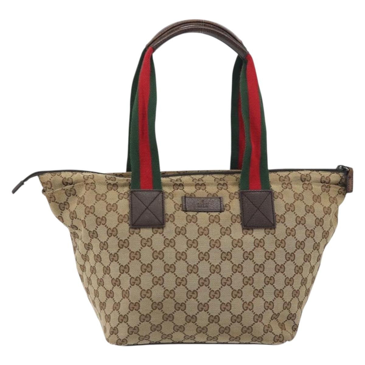 GUCCI GG Canvas Web Sherry Line Tote Bag Beige 131230 Auth ep15516
