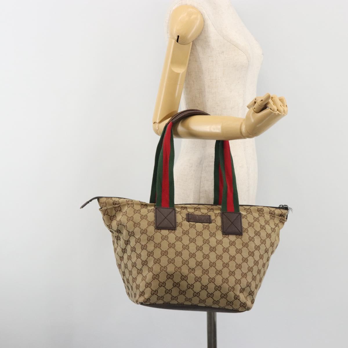 GUCCI GG Canvas Web Sherry Line Tote Bag Beige 131230 Auth ep15516