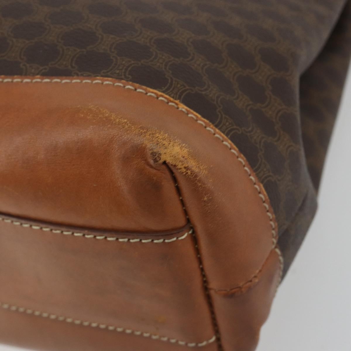 CELINE Macadam Canvas Tote Bag PVC Leather Brown Gold Auth ep15517