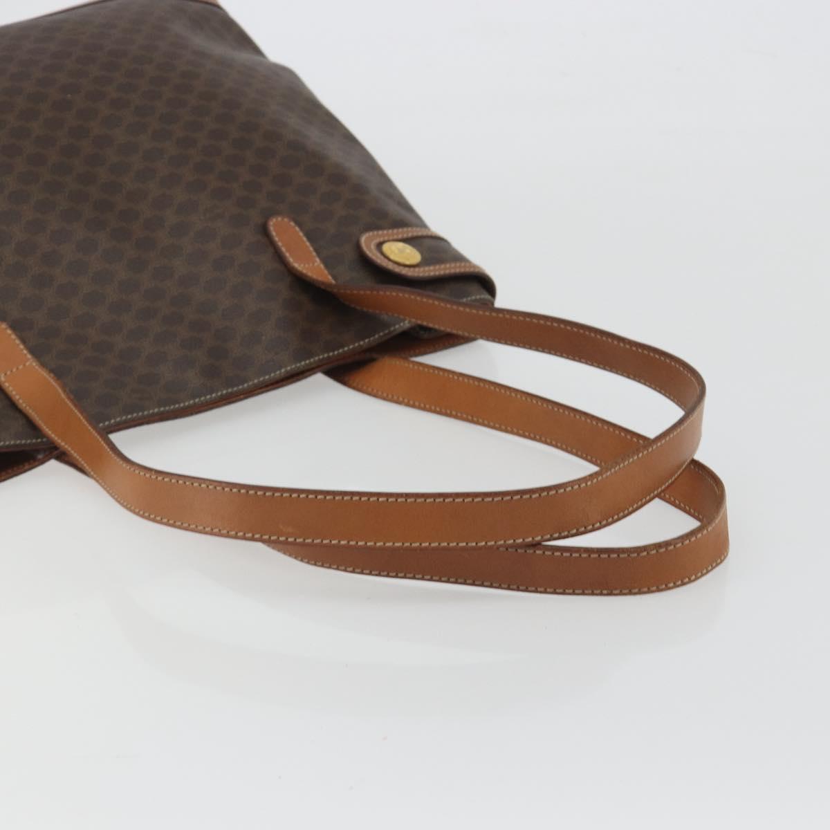CELINE Macadam Canvas Tote Bag PVC Leather Brown Gold Auth ep15517