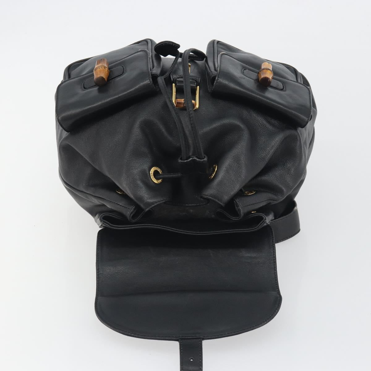 GUCCI Bamboo Backpack Leather Black Gold 003 2058 0016 Auth ep15518