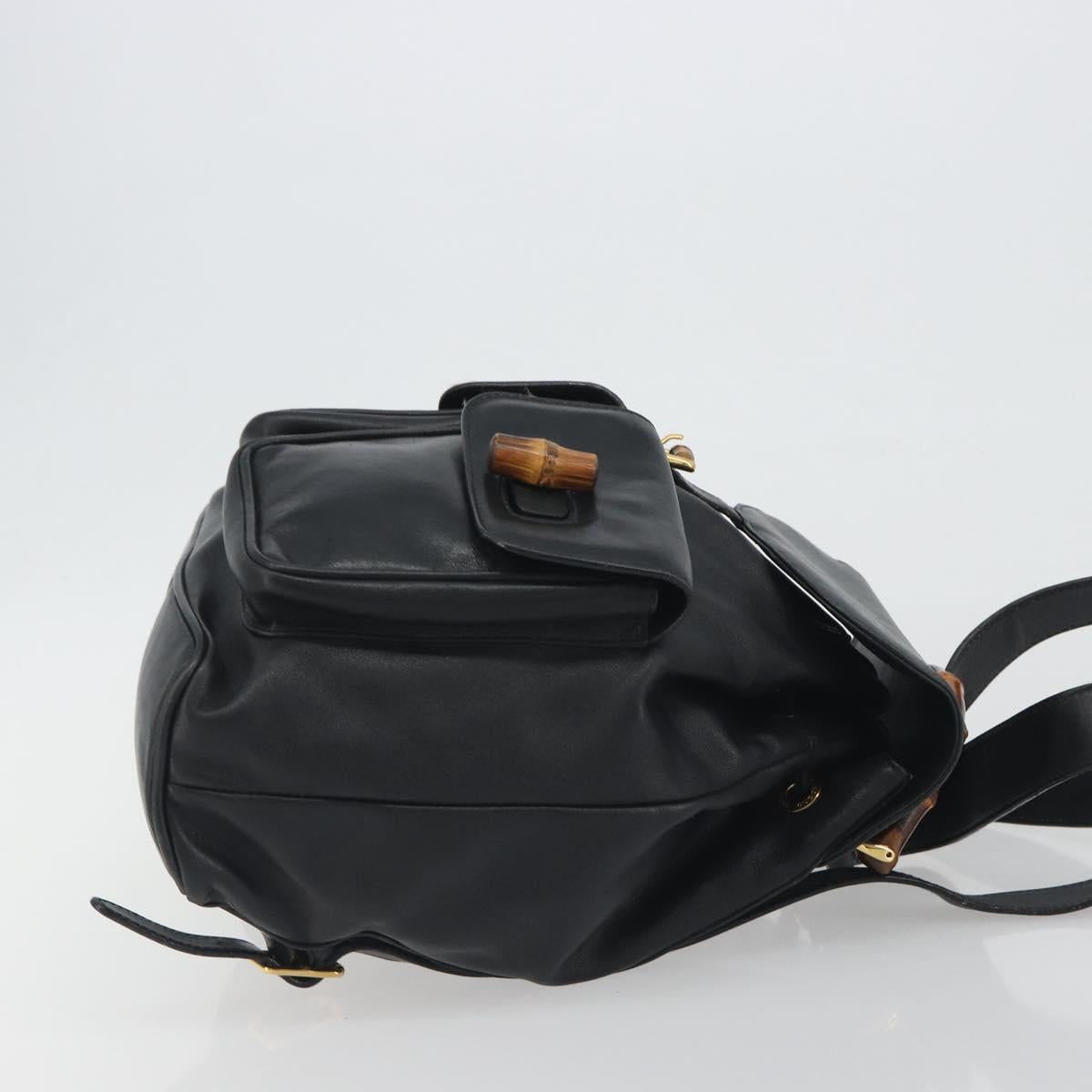 GUCCI Bamboo Backpack Leather Black Gold 003 2058 0016 Auth ep15518