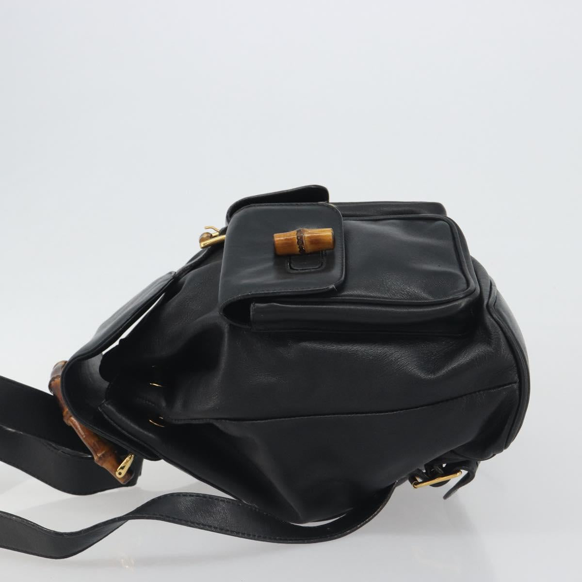 GUCCI Bamboo Backpack Leather Black Gold 003 2058 0016 Auth ep15518