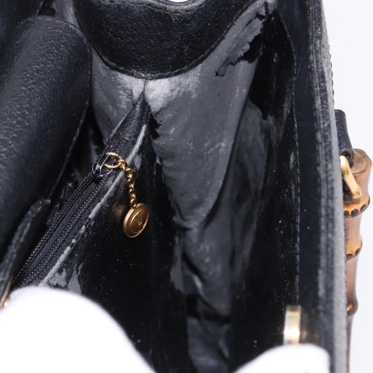 GUCCI Bamboo Tote Bag Leather Black Gold 002 2853 0260 Auth ep15525
