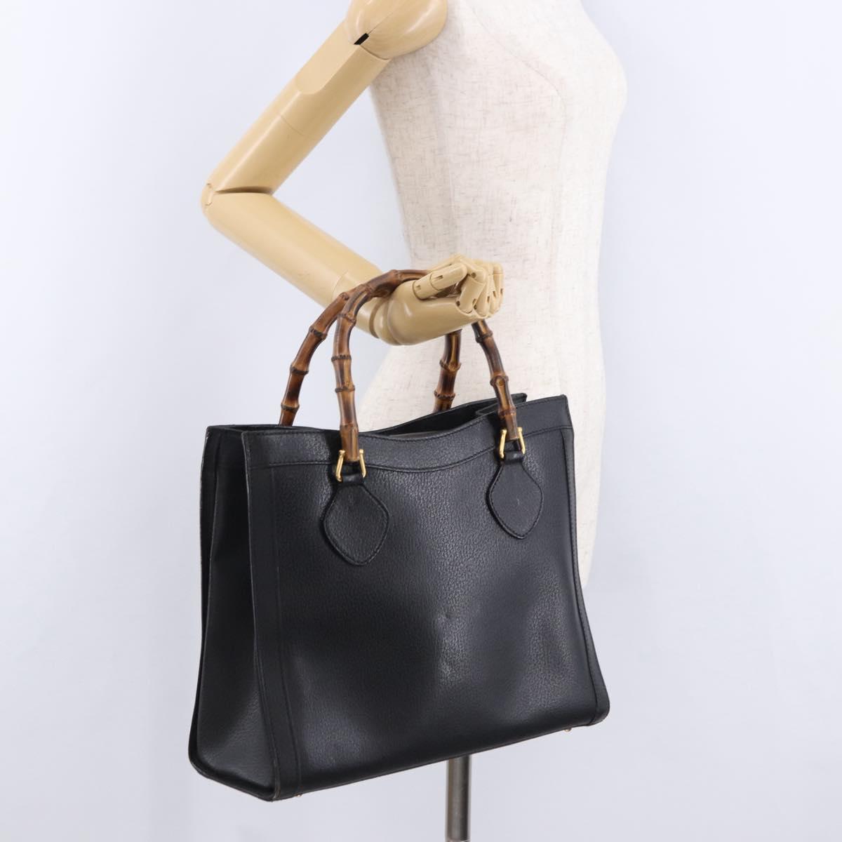 GUCCI Bamboo Tote Bag Leather Black Gold 002 2853 0260 Auth ep15525