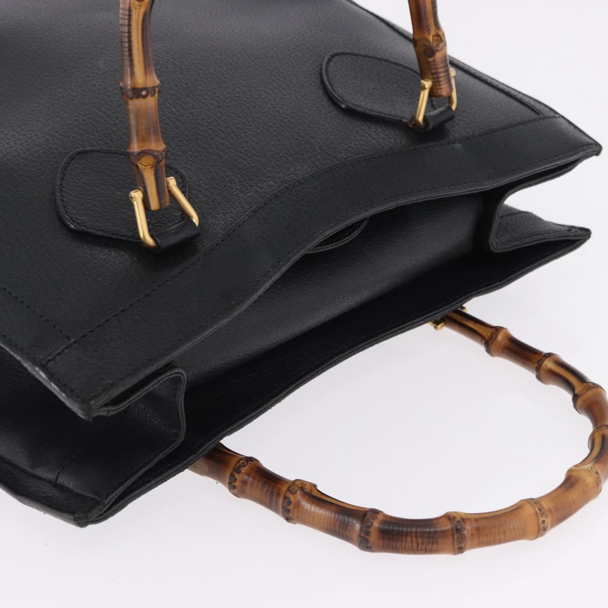 GUCCI Bamboo Tote Bag Leather Black Gold 002 2853 0260 Auth ep15525