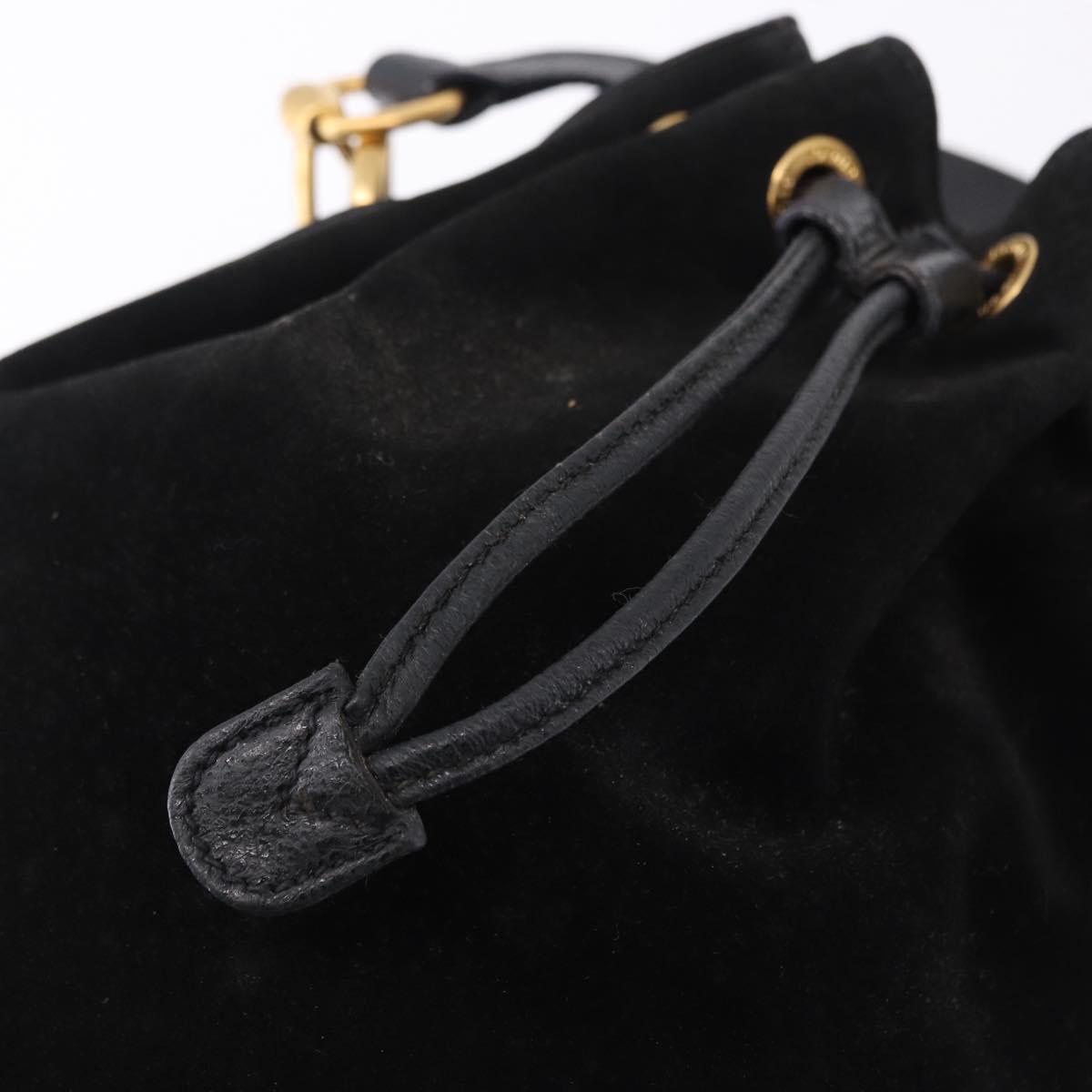 GUCCI Bamboo Purse Shoulder Bag Suede 2way Black Gold 001 2865 1657 Auth ep15527