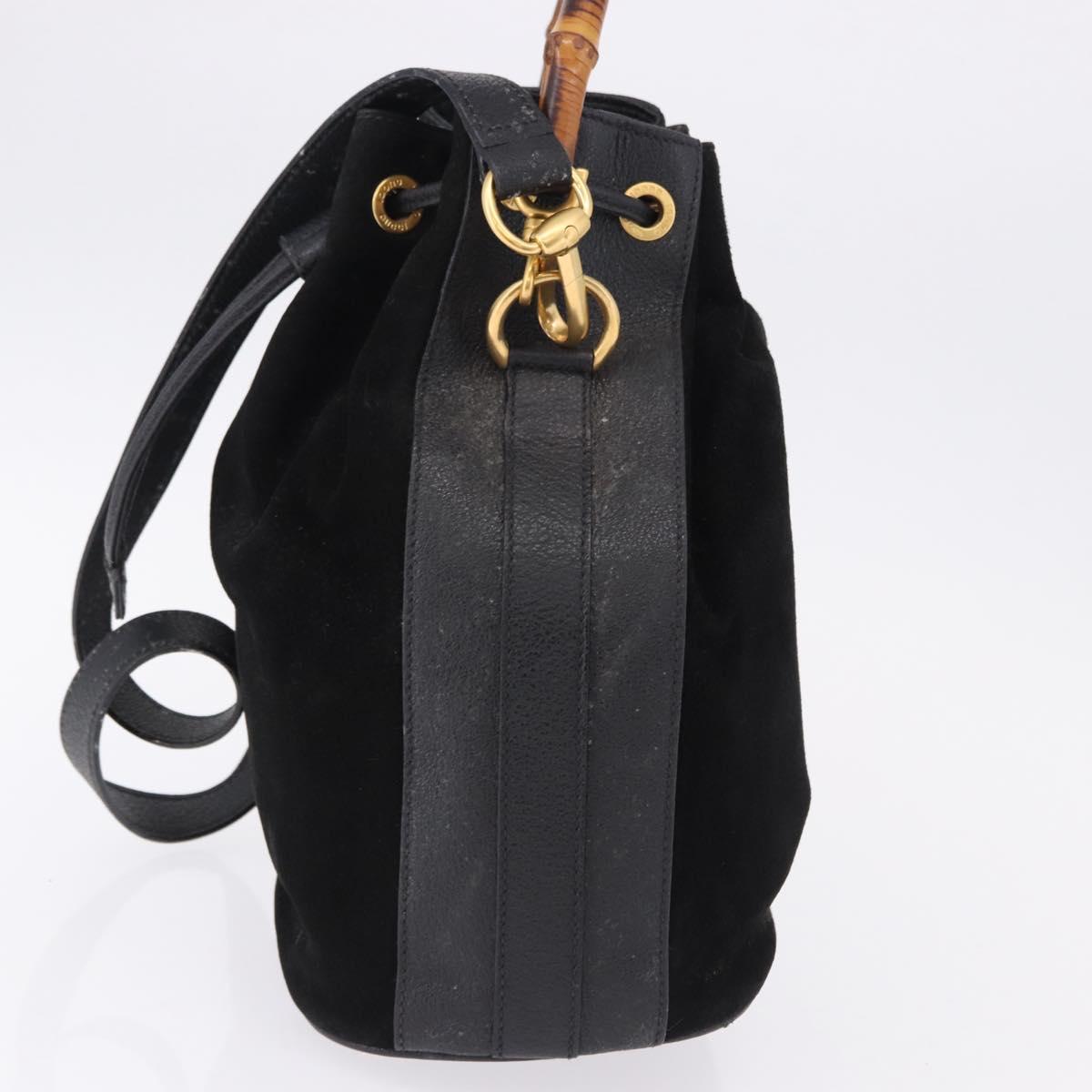 GUCCI Bamboo Purse Shoulder Bag Suede 2way Black Gold 001 2865 1657 Auth ep15527