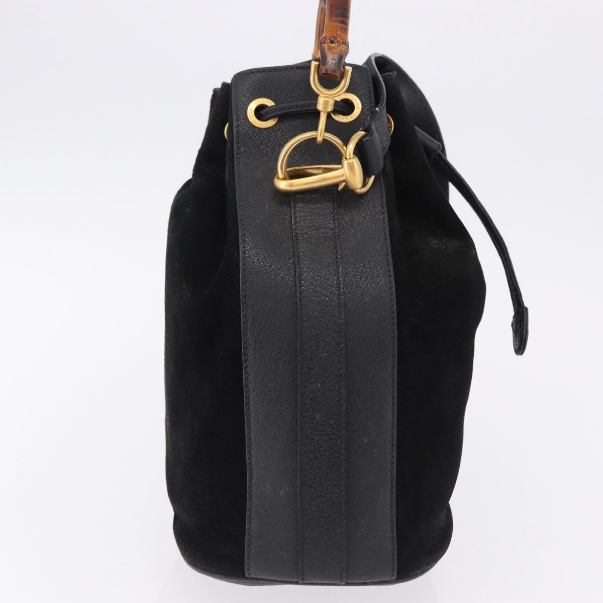 GUCCI Bamboo Purse Shoulder Bag Suede 2way Black Gold 001 2865 1657 Auth ep15527