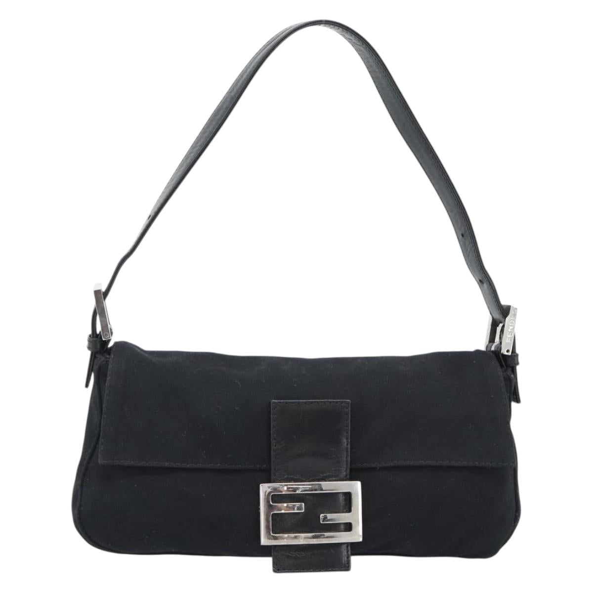 FENDI Mamma Baguette Shoulder Bag Cotton jersey Black Silver Auth ep15541