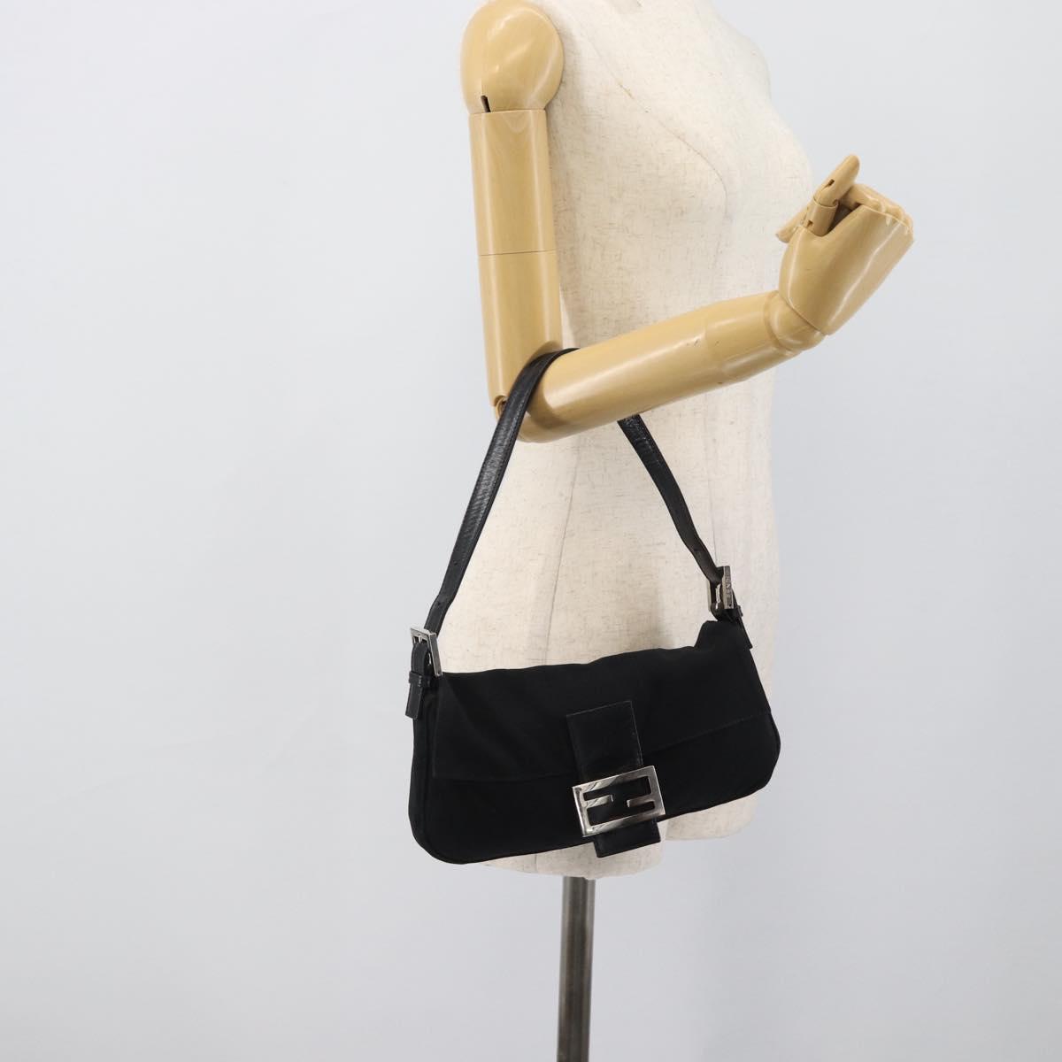 FENDI Mamma Baguette Shoulder Bag Cotton jersey Black Silver Auth ep15541