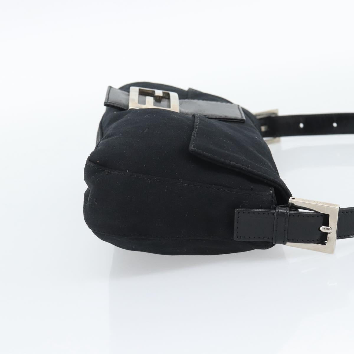 FENDI Mamma Baguette Shoulder Bag Cotton jersey Black Silver Auth ep15541
