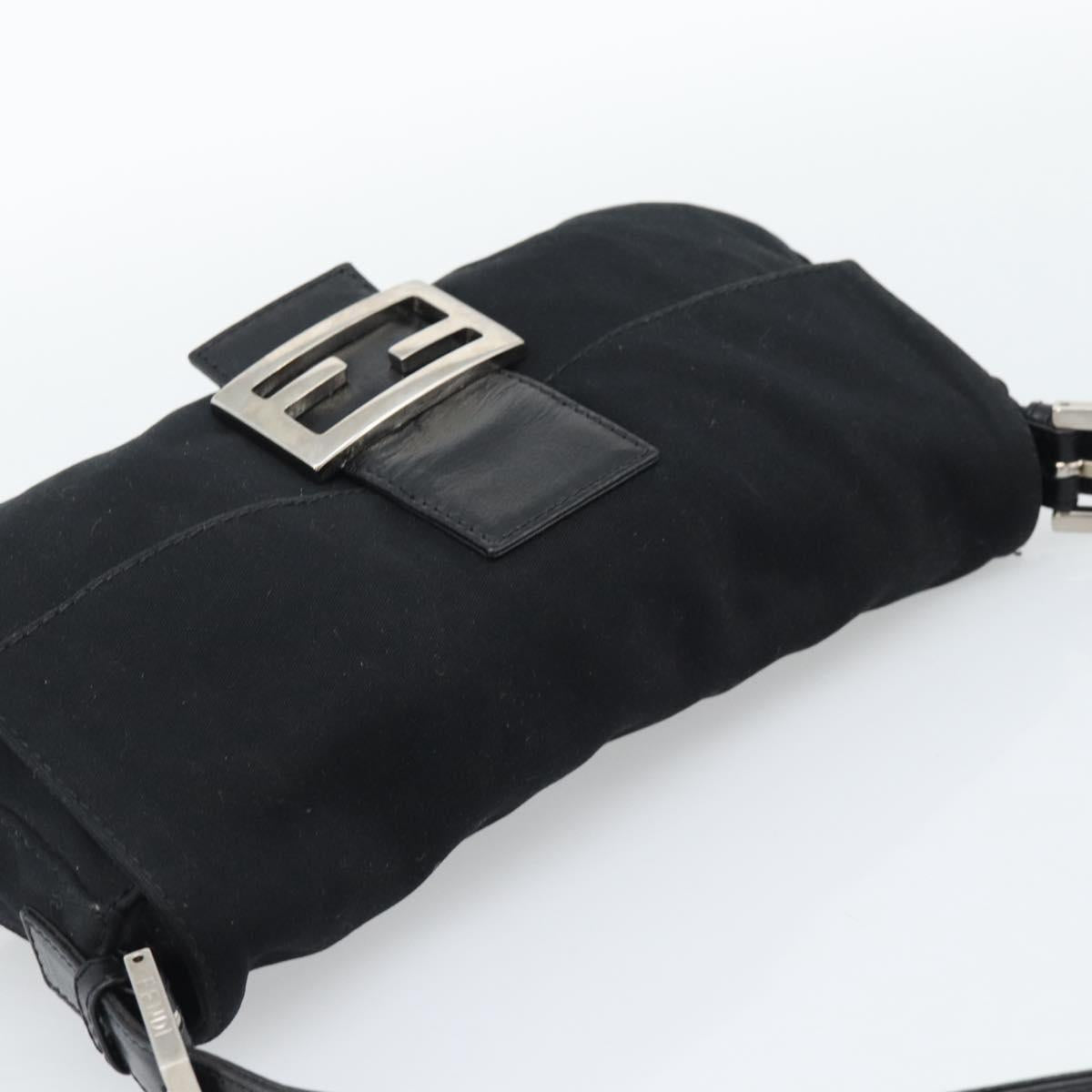 FENDI Mamma Baguette Shoulder Bag Cotton jersey Black Silver Auth ep15541