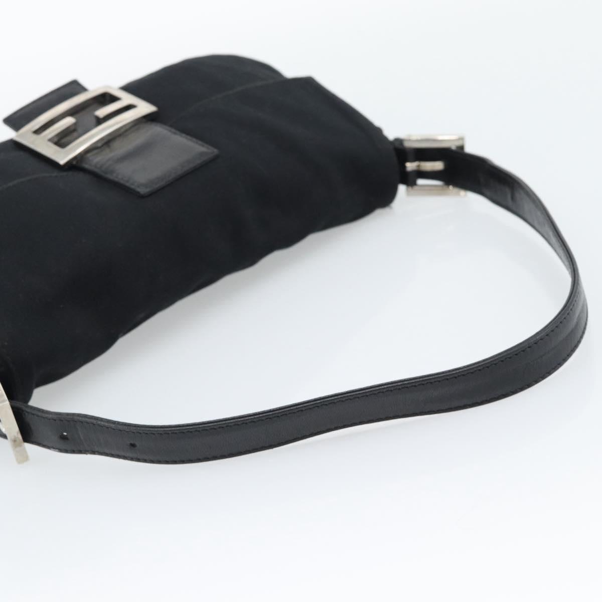 FENDI Mamma Baguette Shoulder Bag Cotton jersey Black Silver Auth ep15541