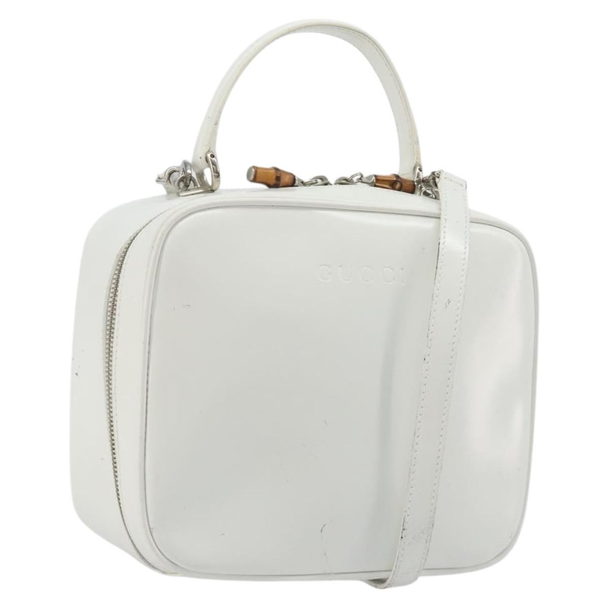 GUCCI Vanity Hand Bag Patent leather 2way White Silver 000 270 0323 Auth ep15543