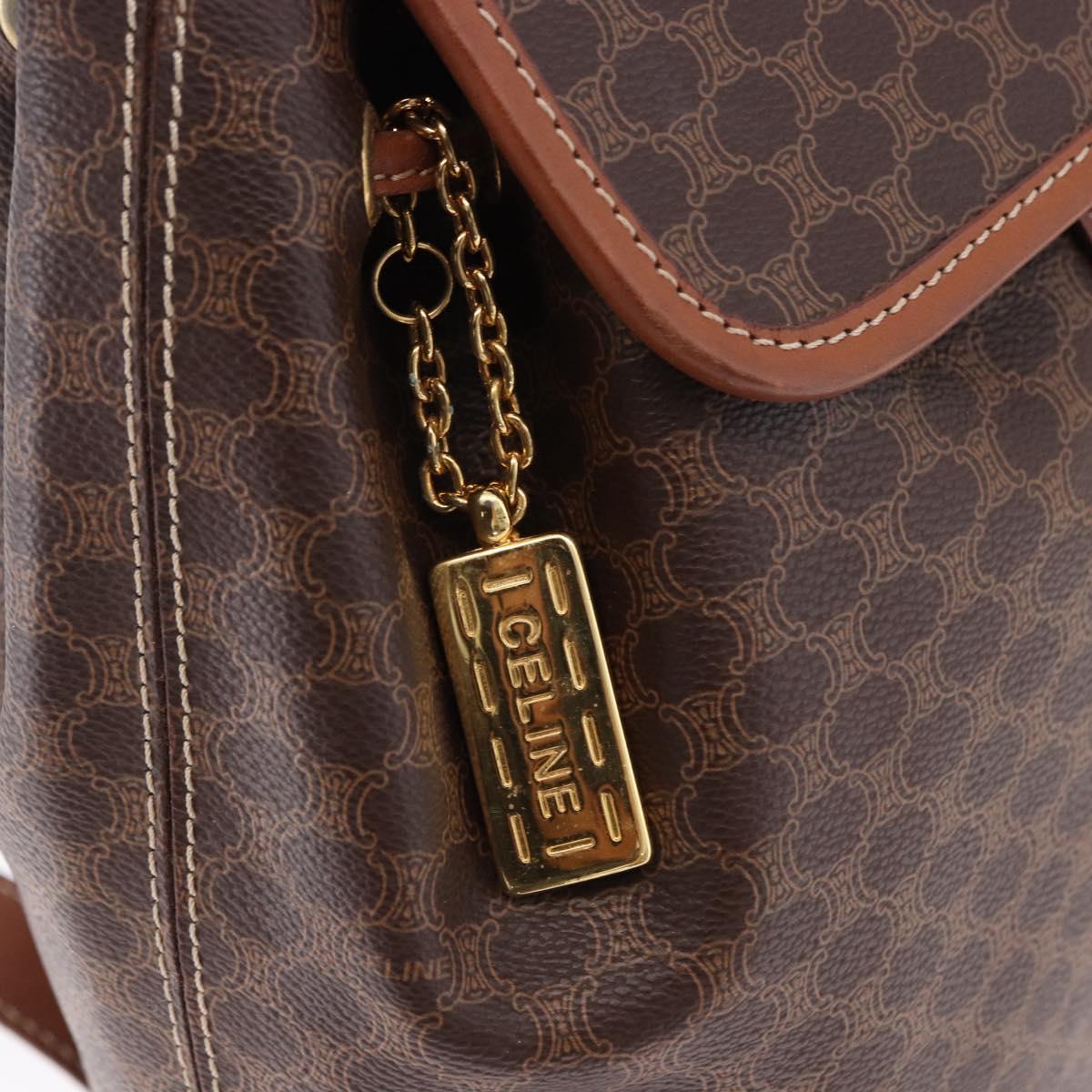 CELINE Macadam Canvas Backpack PVC Leather Brown Gold Auth ep15544A