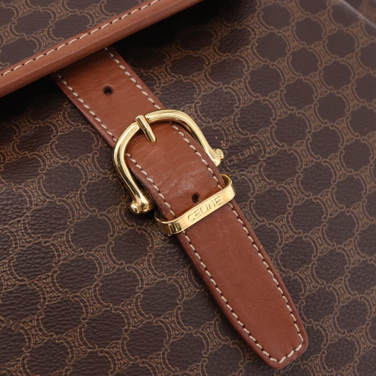 CELINE Macadam Canvas Backpack PVC Leather Brown Gold Auth ep15544A