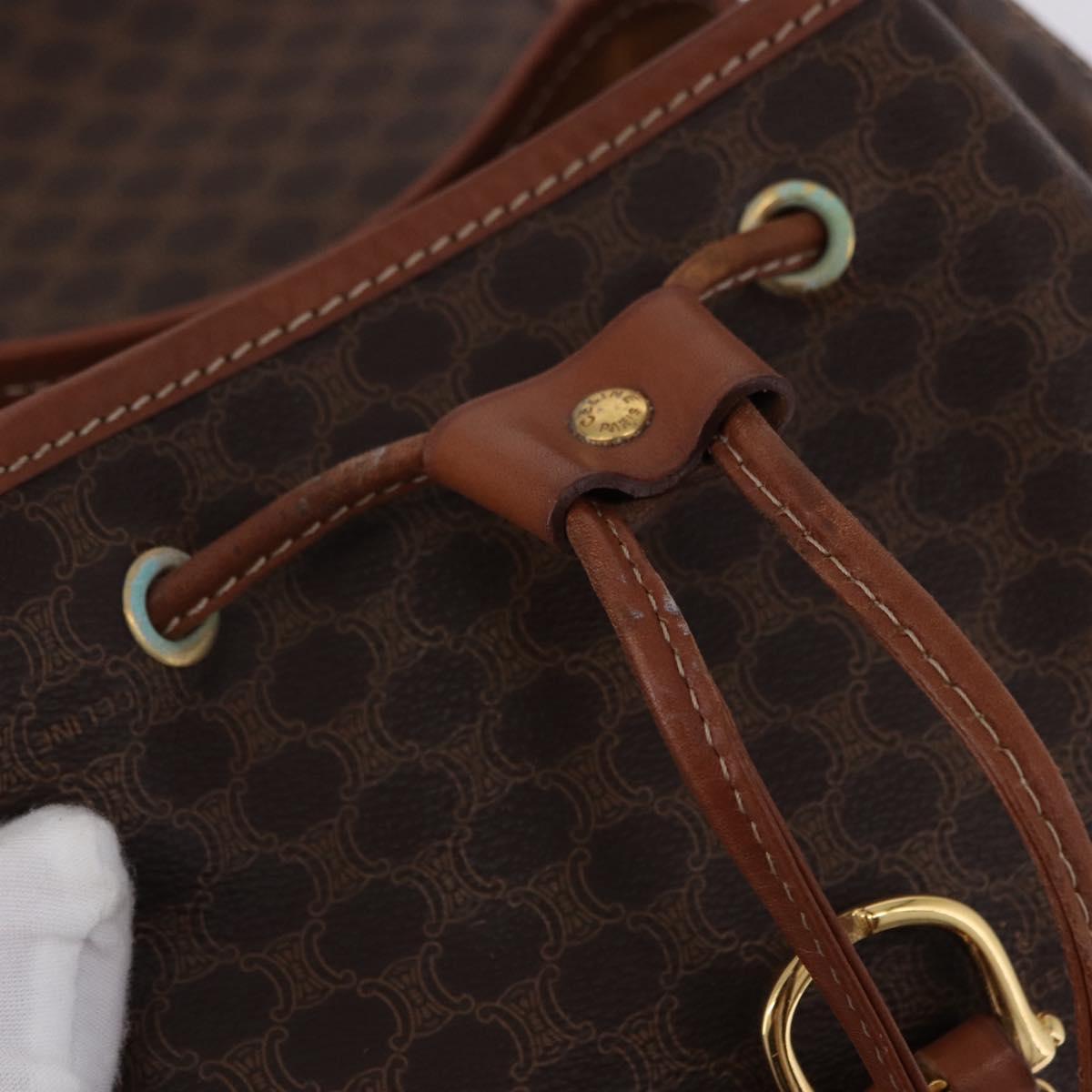 CELINE Macadam Canvas Backpack PVC Leather Brown Gold Auth ep15544A