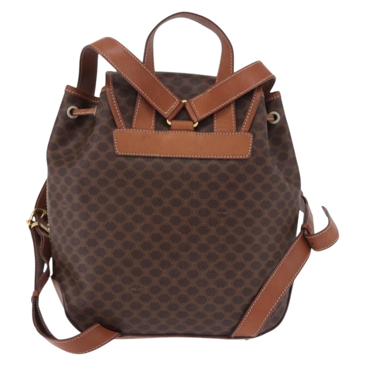 CELINE Macadam Canvas Backpack PVC Leather Brown Gold Auth ep15544A