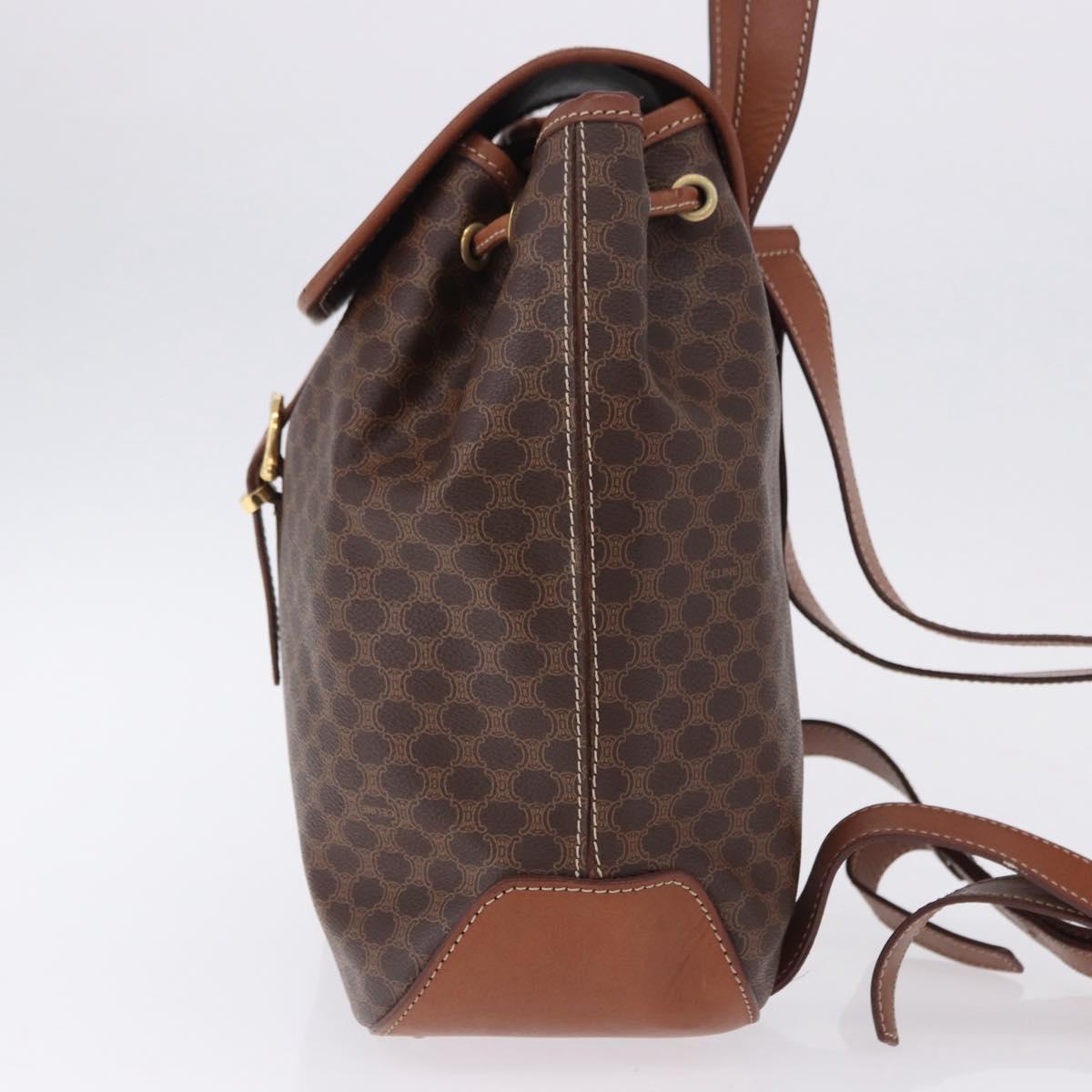 CELINE Macadam Canvas Backpack PVC Leather Brown Gold Auth ep15544A