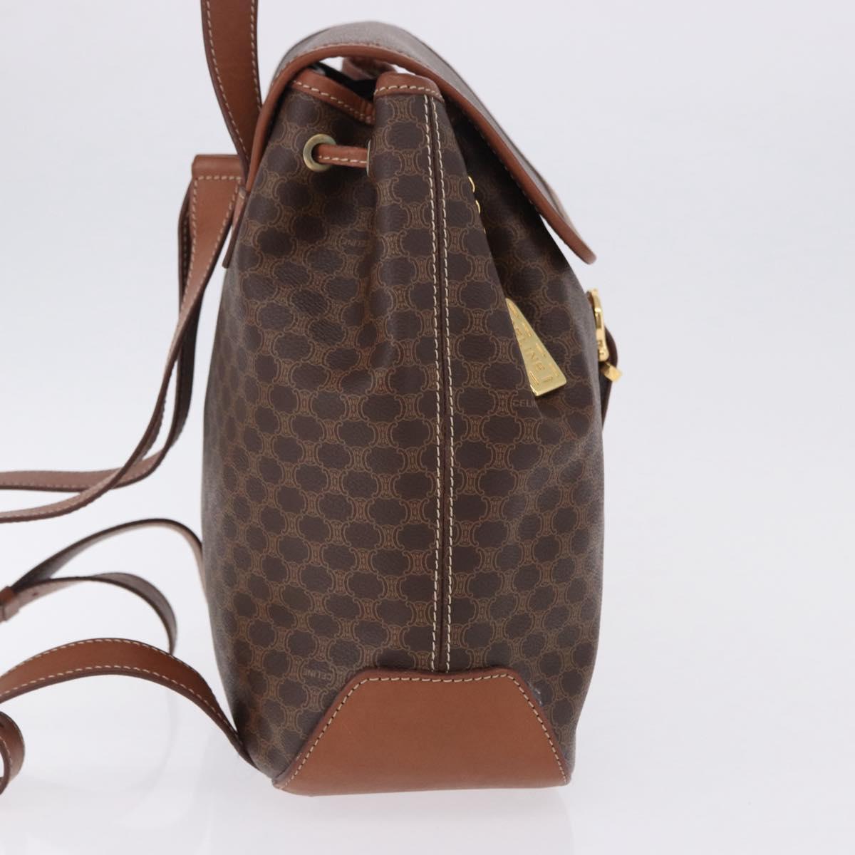 CELINE Macadam Canvas Backpack PVC Leather Brown Gold Auth ep15544A