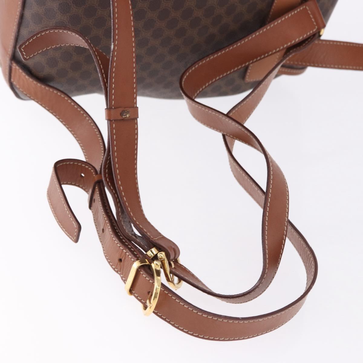 CELINE Macadam Canvas Backpack PVC Leather Brown Gold Auth ep15544A