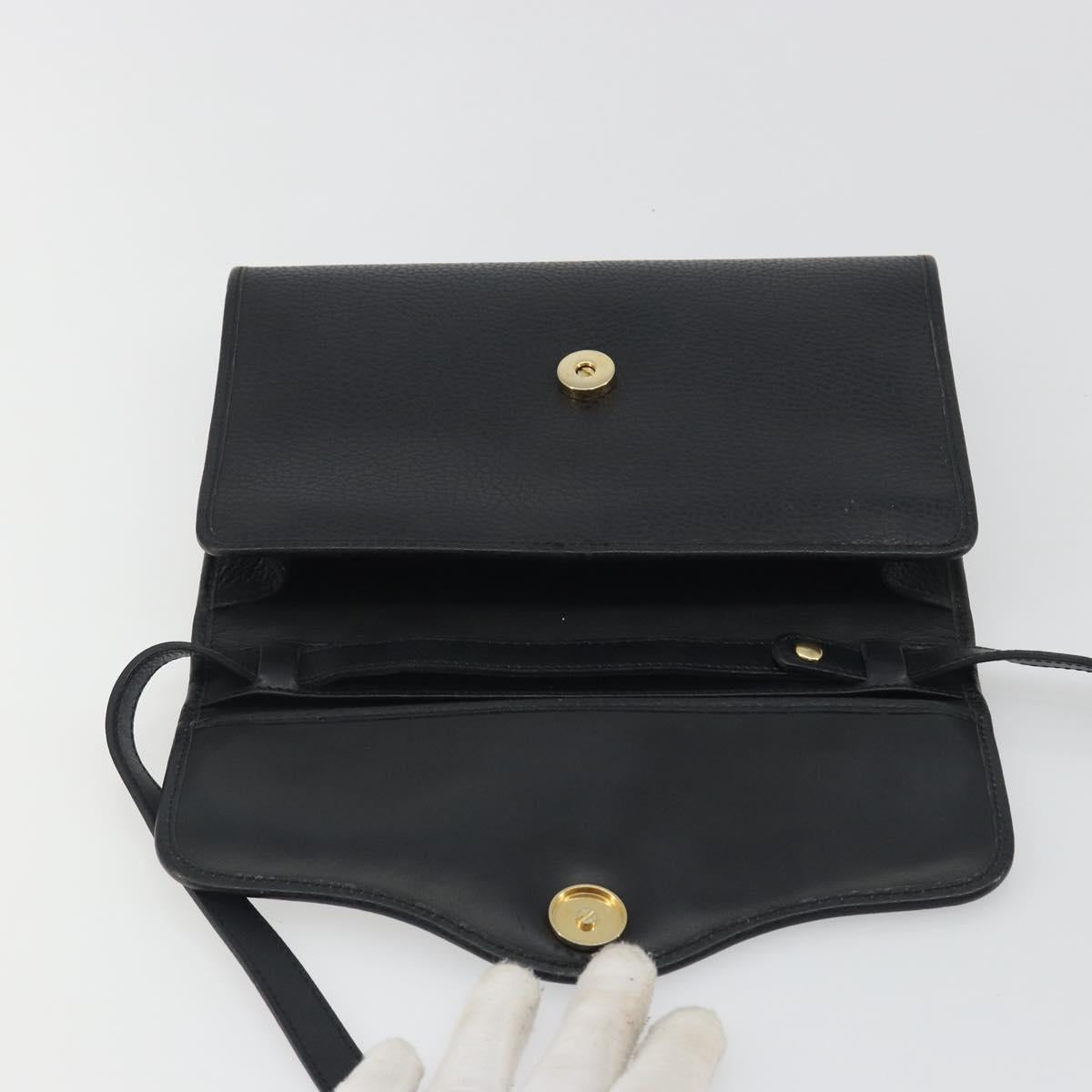Christian Dior Shoulder Bag Leather Black Gold Auth ep15545A