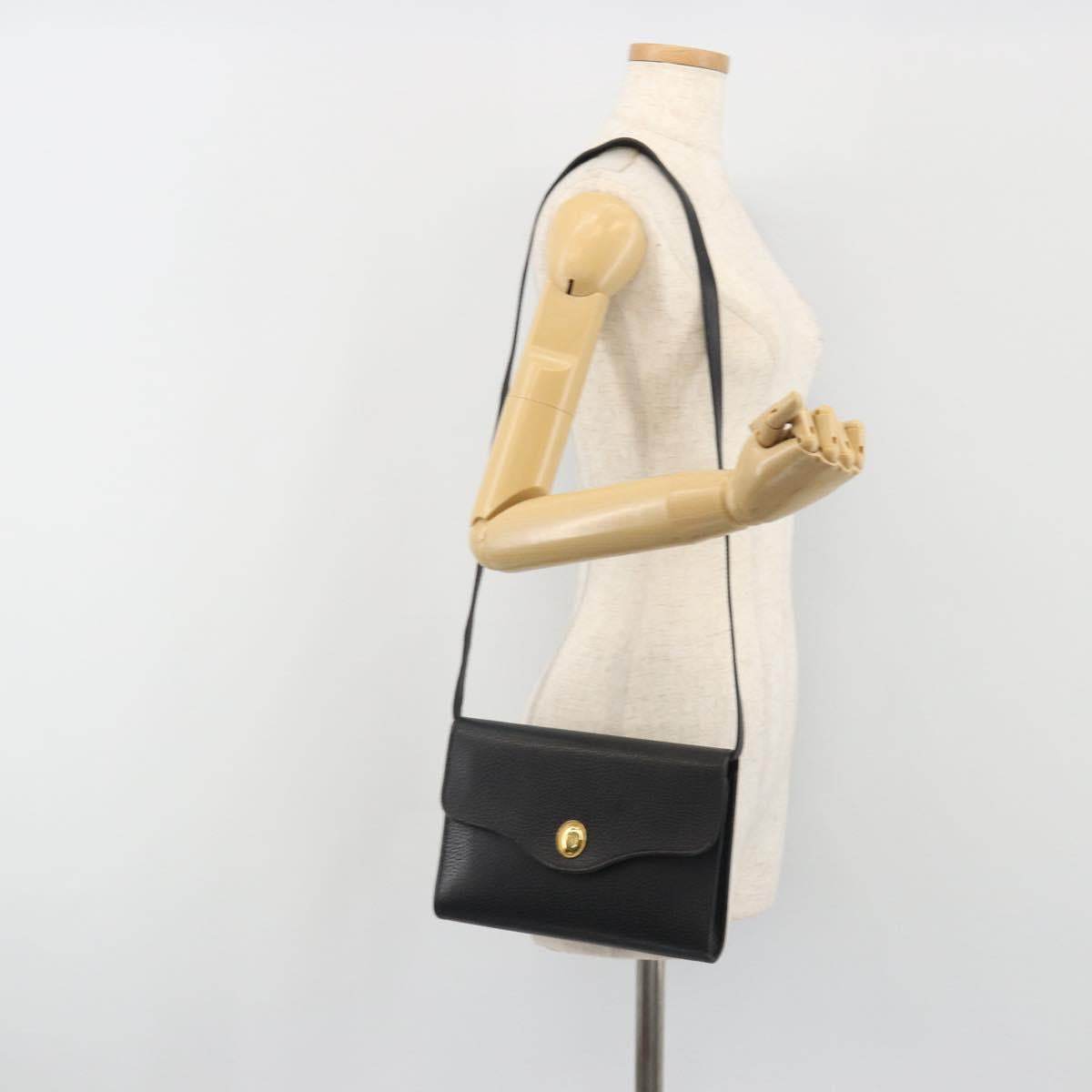 Christian Dior Shoulder Bag Leather Black Gold Auth ep15545A
