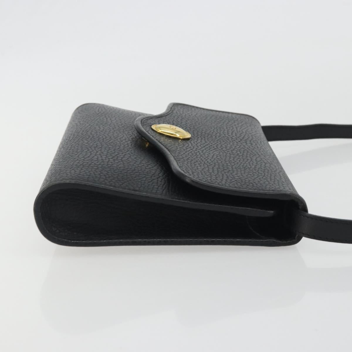 Christian Dior Shoulder Bag Leather Black Gold Auth ep15545A