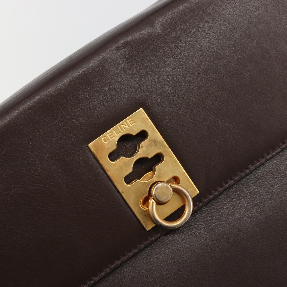 CELINE Hand Bag Leather Brown Gold Auth ep15547