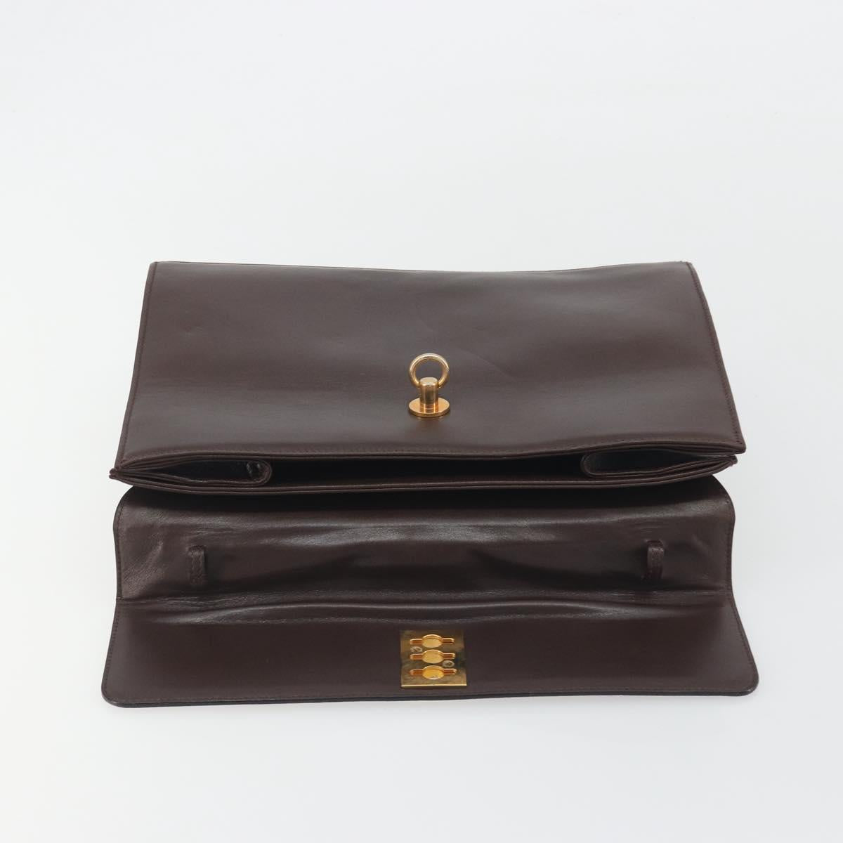 CELINE Hand Bag Leather Brown Gold Auth ep15547