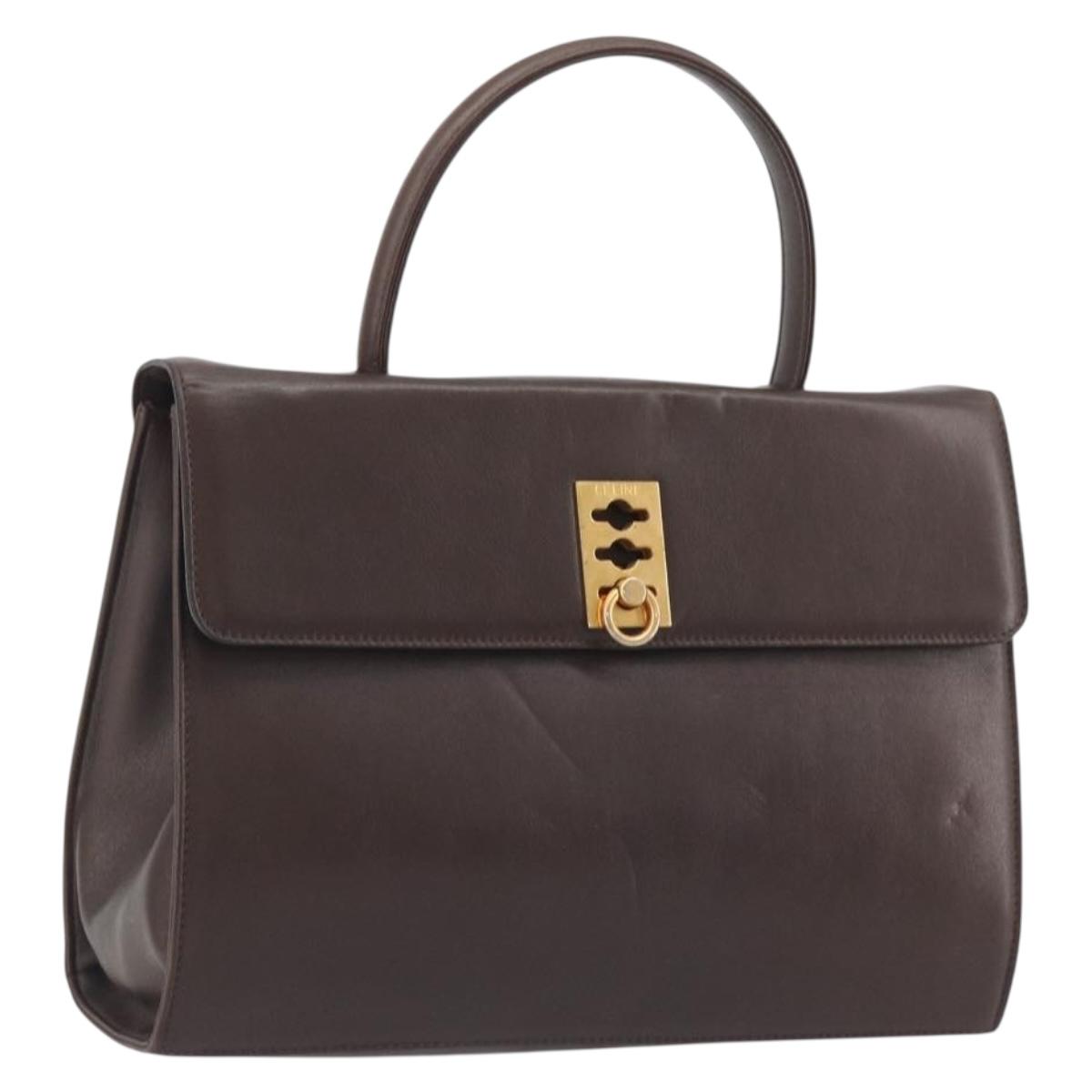 CELINE Hand Bag Leather Brown Gold Auth ep15547