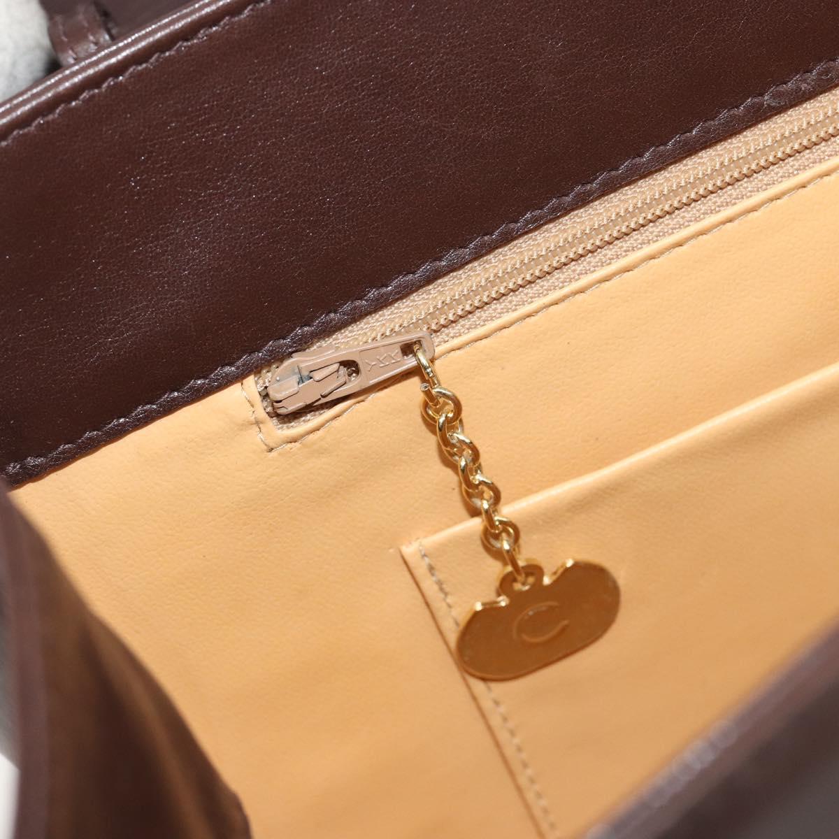CELINE Hand Bag Leather Brown Gold Auth ep15547