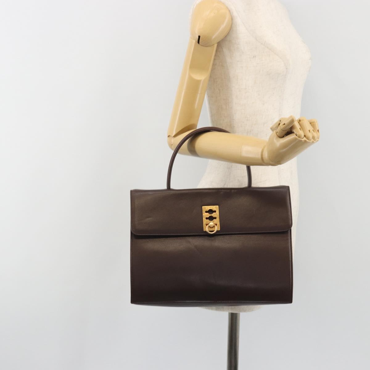 CELINE Hand Bag Leather Brown Gold Auth ep15547