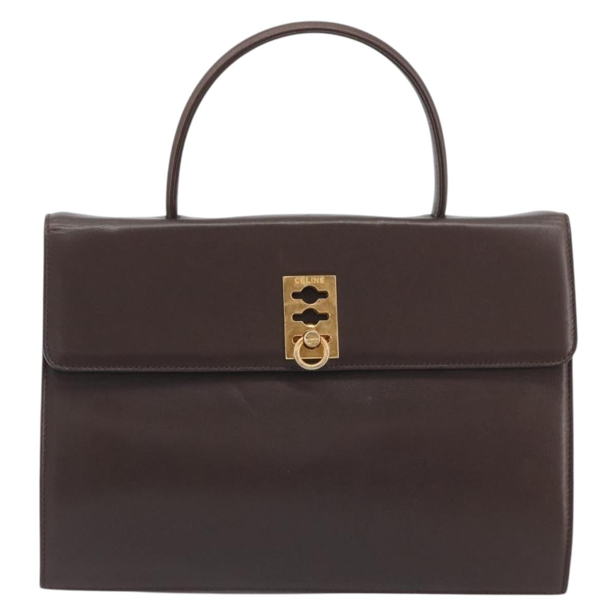 CELINE Hand Bag Leather Brown Gold Auth ep15547